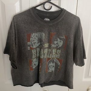 The Beatles - XL Grey Distressed Cropped T-shirt
